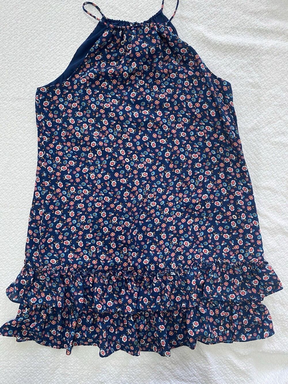 CeCe Floral Halter Neck Ruffle Mini Dress